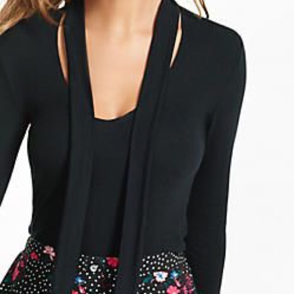 Express tie neck long sleeve ribbed tee